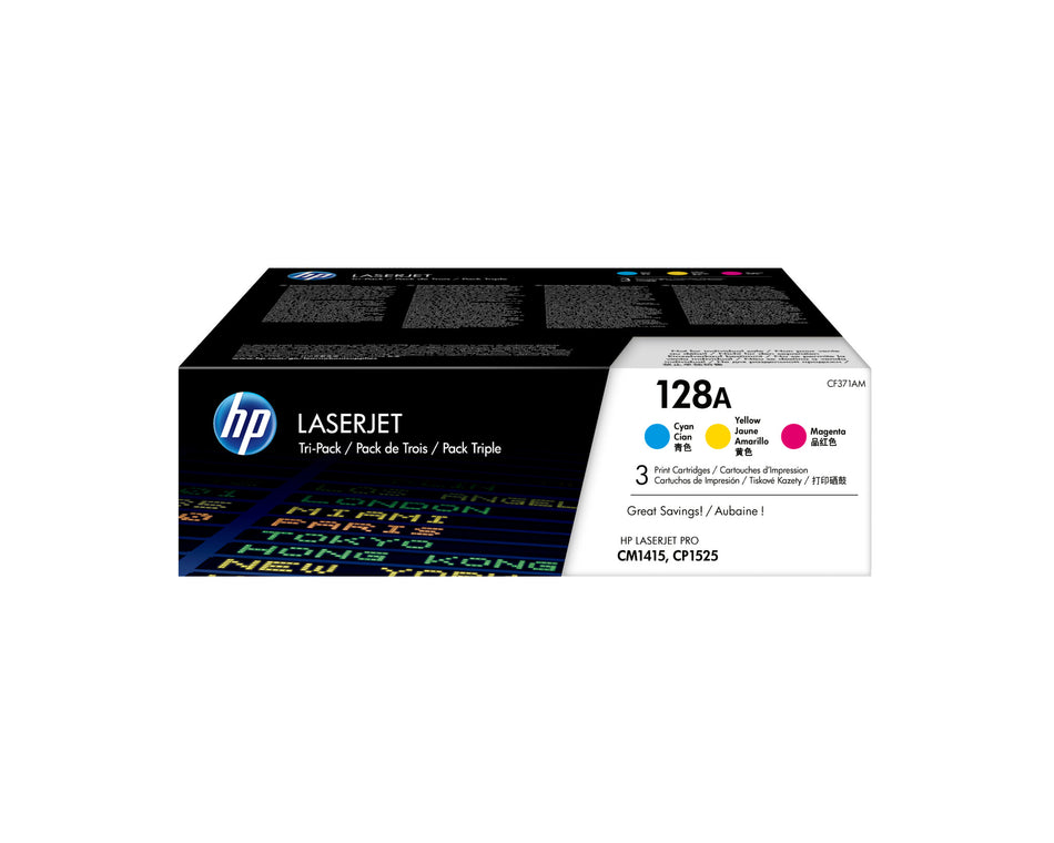HP 128A 3-pack Cyan/Magenta/Yellow Original LaserJet Toner Cartridges