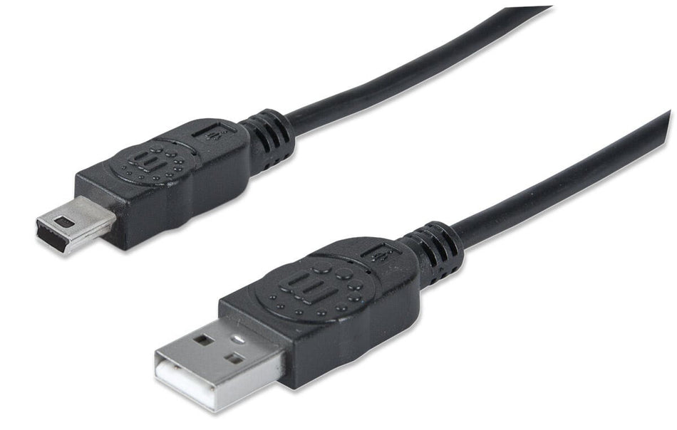 Manhattan USB-A to Mini-USB Cable, 1.8m, Male to Male, Black, 480 Mbps (USB 2.0), Hi-Speed USB, Lifetime Warranty, Equivalent to USB2HABM2M (except 20cm shorter)