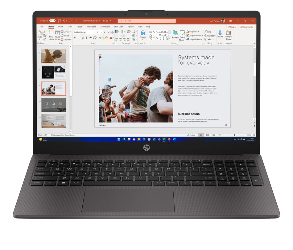 HP 255 G10 AMD Ryzen™ 5 7530U Laptop 39.6 cm (15.6") Full HD 8 GB DDR4-SDRAM 256 GB SSD Wi-Fi 6 (802.11ax) Windows 11 Pro Silver
