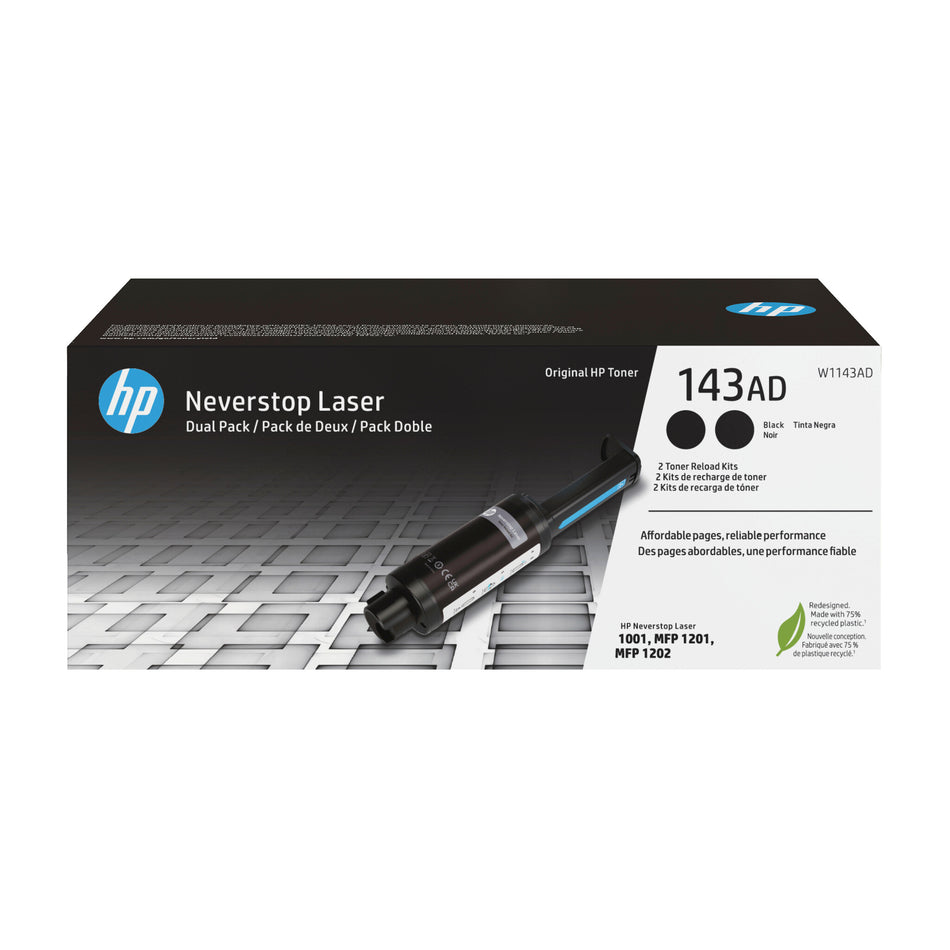 HP 143AD Dual Pack Black Original Neverstop Toner Reload Kit