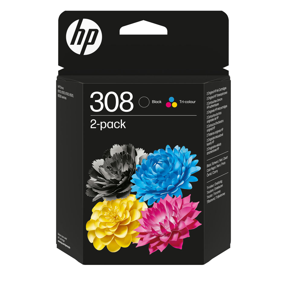 HP 308 2-Pack Black/Tri-color Original Ink Cartridge Combo