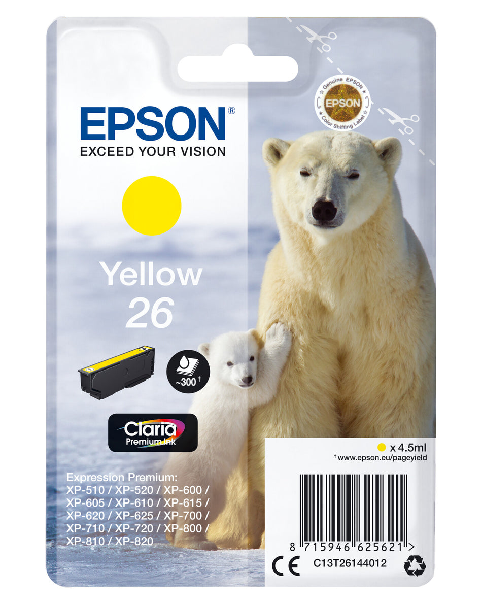 Epson Polar bear Singlepack Yellow 26 Claria Premium Ink