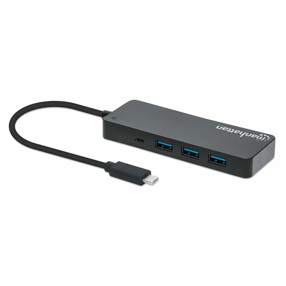 Manhattan USB-C Dock/Hub, Ports (x7): USB-A (x7), 5 Gbps (USB 3.2 Gen1 aka USB 3.0), External Power Supply Not Needed, Cable 15cm, SuperSpeed USB, Black, Three Year Warranty, Blister