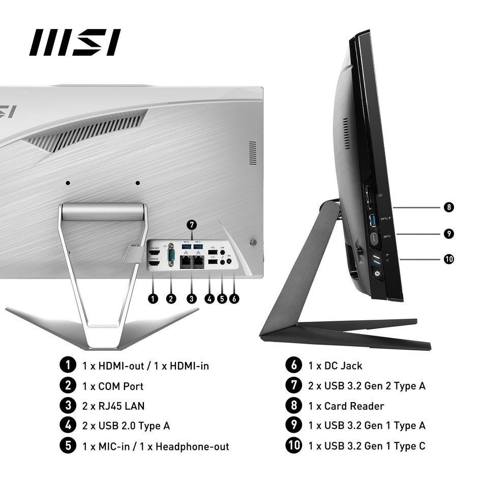 MSI Pro AP222T 13M Intel Pentium Gold G7400 All in One PC, (4GB RAM, 128GB SSD, Windows 11PRO), 21.5 Inch 10-point touch Screen/UHD Graphics/Type-C/COM Port/Dual LAN/HDMI/WiFi 5/BT 5.1/VESA/SD Card Reader
