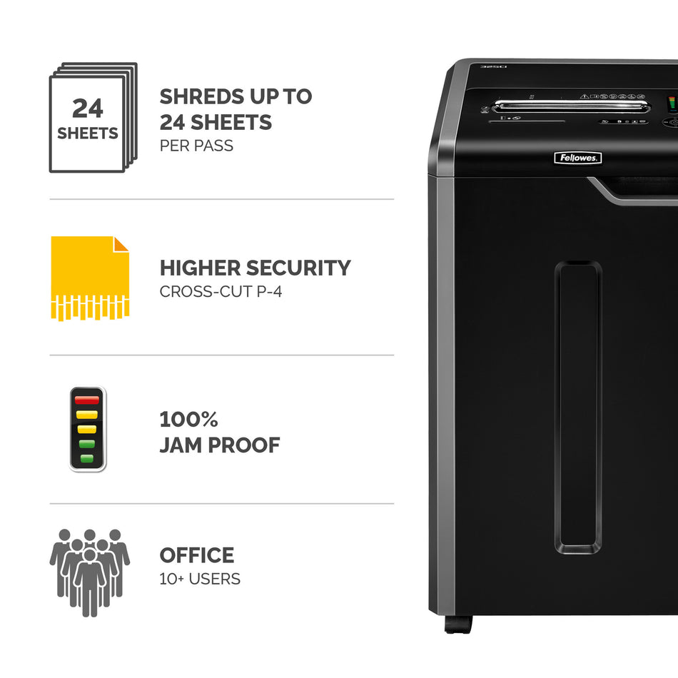 Fellowes Paper Shredder 325Ci 24 Sheet Cross Cut Shredder with 83 Litre Bin High Security P4