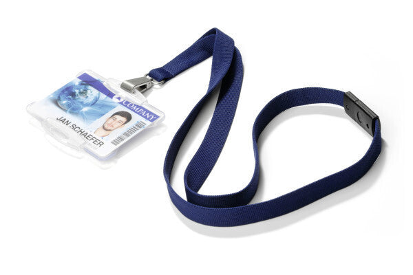 Durable Textile lanyard SOFT COLOUR midnight blue strap Badge holder Metal, Textile