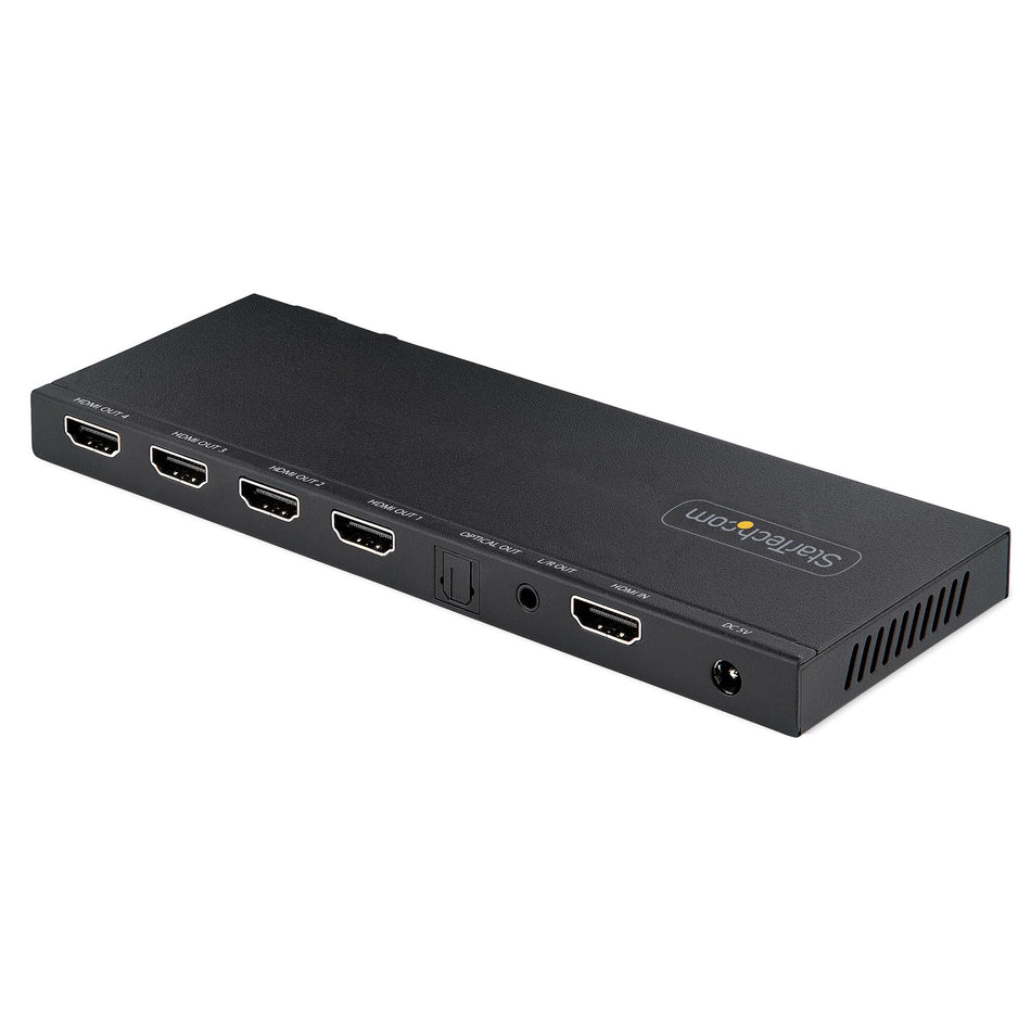 StarTech.com 4-Port HDMI Splitter, 4K 60Hz HDMI 2.0 Video, 4K HDMI Splitter w/ Built-in Scaler, HDMI Splitter 1 In 4 Out, 3.5mm/Optical Audio Port, HDMI Display/Output Splitter