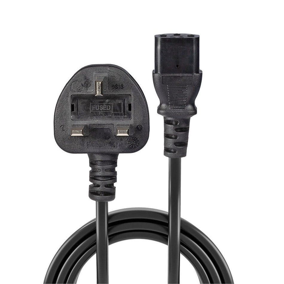 Lindy 0.2m UK 3 Pin Plug To IEC C13 Mains Power Cable, Black