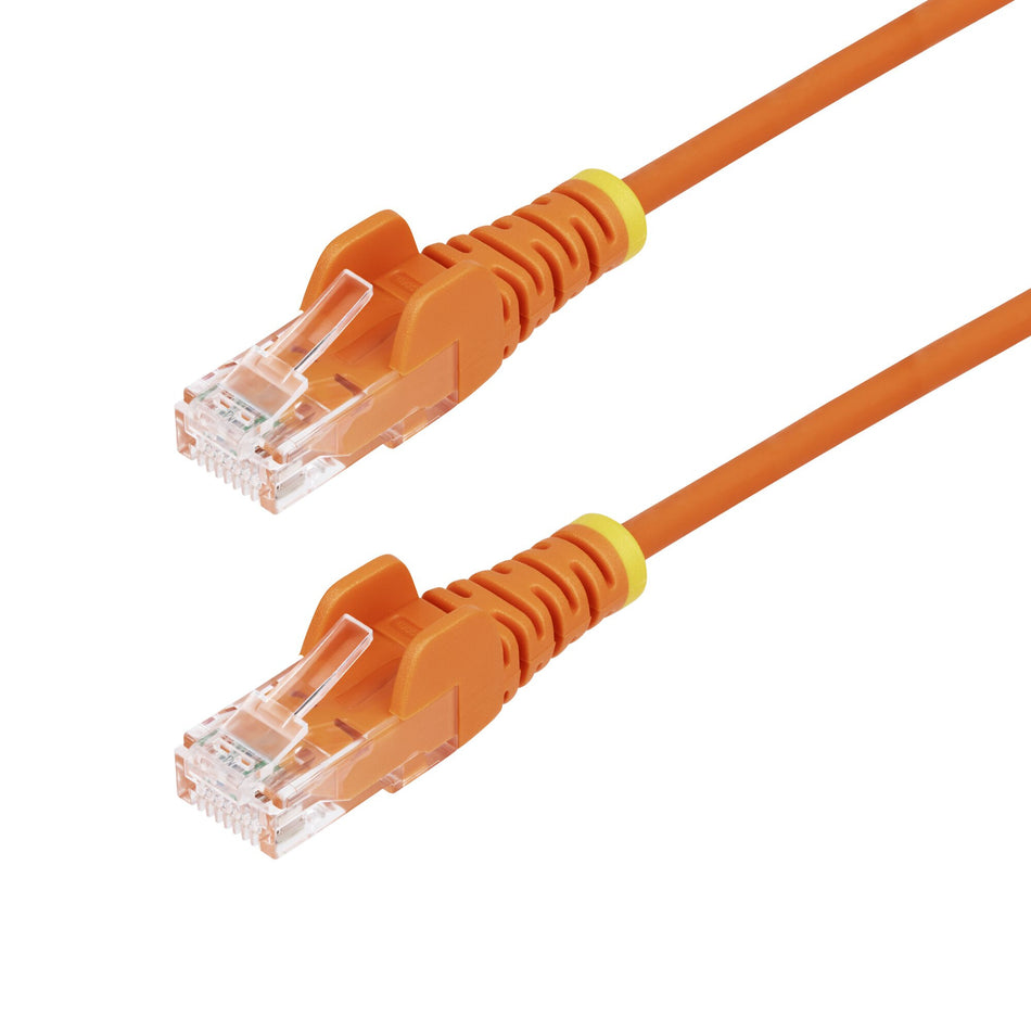 StarTech.com 2.5m Orange Slim CAT6 Ethernet Cable, Snagless, 100W PoE, UTP, LSZH, 28AWG Pure Bare Copper Wire, Slim RJ45 Network Patch Cord w/Strain Reliefs, Fluke Tested