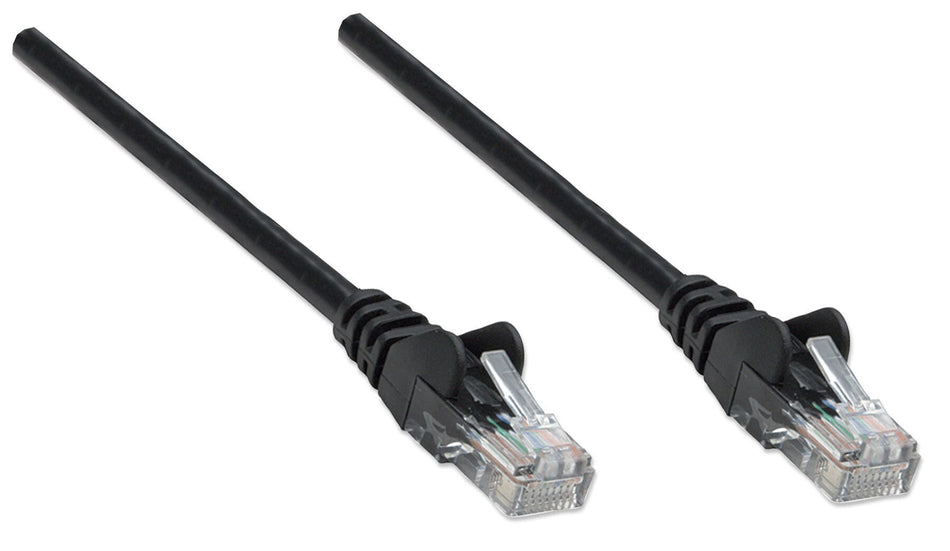 Intellinet Network Patch Cable, Cat5e, 0.25m, Black, CCA, U/UTP, PVC, RJ45, Gold Plated Contacts, Snagless, Booted, Lifetime Warranty, Polybag