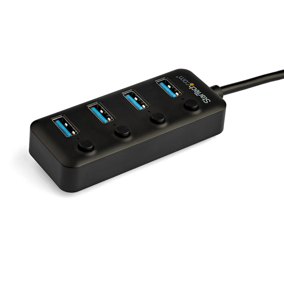 StarTech.com 4 Port USB C Hub - USB-C to 4x USB 3.0 Type-A Ports with Individual On/Off Port Switches - SuperSpeed 5Gbps USB 3.1/3.2 Gen 1 - USB Bus Powered - Portable - 25cm Attached Cable~4 Port USB C Hub - USB-C to 4x USB 3.0 Type-A Ports with Individu