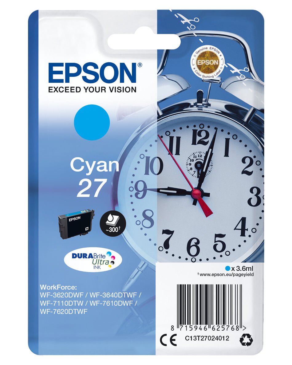 Epson Alarm clock Singlepack Cyan 27 DURABrite Ultra Ink