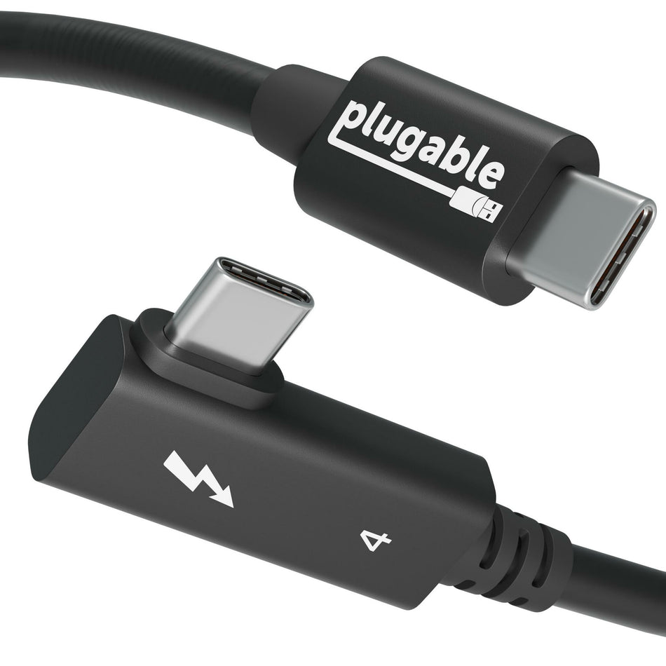 Plugable Technologies Thunderbolt 4 Cable Right Angle 40Gbps with 240W EPR Charging, 8K Display, Intel Certified 2.6 Feet (80CM) Compatible with USB4, Thunderbolt 3, USB C, iPad, MacBook, Windows (TBT4-240W-80CMR)