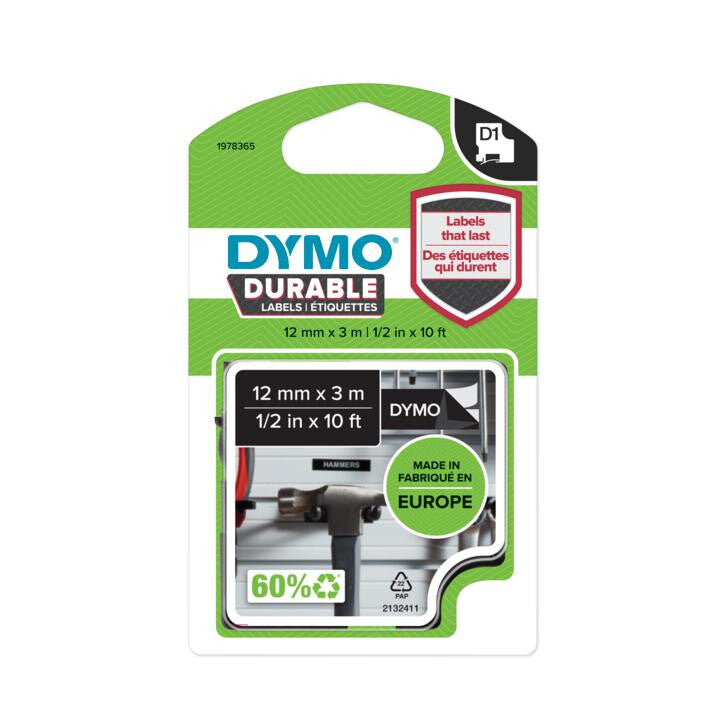 DYMO D1 Durable - White on Black - 12mm