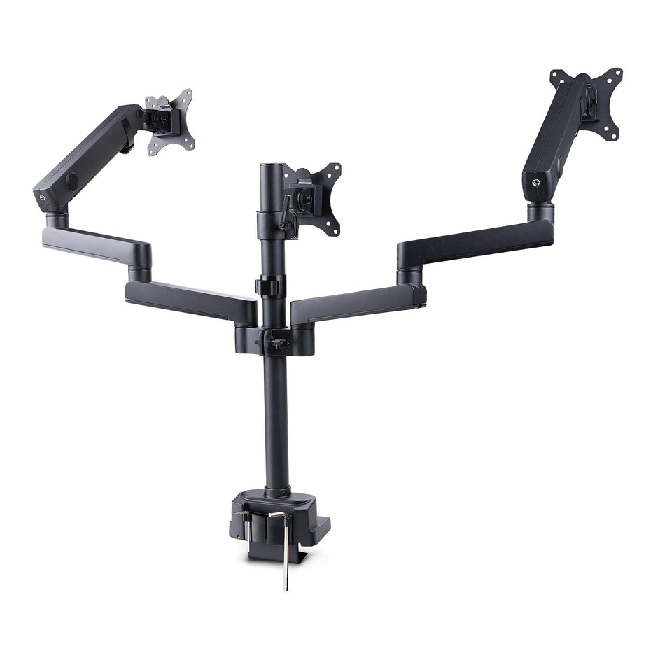 StarTech.com Triple Monitor Desk Mount For Up To Three 27in Screens, VESA 75x75/100x100, Tool-Less Arm Adjustments, C-Clamp/Grommet Mount, Spring-Assisted Arms