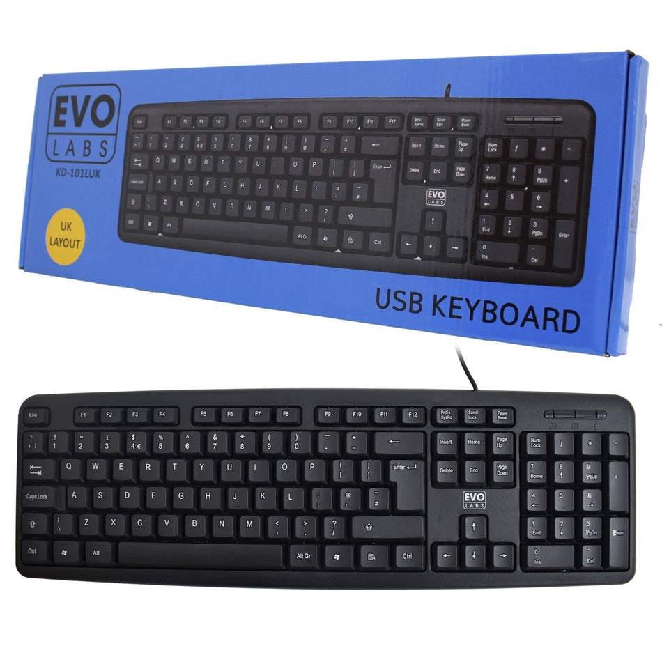 Evo Labs KD-101LUK keyboard Office USB QWERTY UK English Black