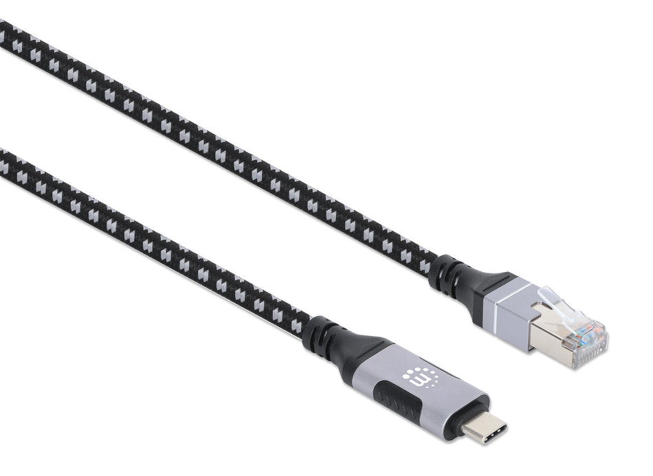 Manhattan USB-C to Gigabit (10/100/1000 Mbps) Network Ethernet RJ45 Cable, Length 2m, Multi-Gigabit Ethernet, Black/Silver, Three Year Warranty