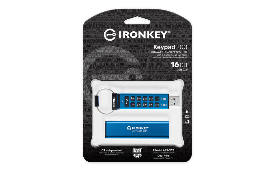 Kingston Technology IronKey 16GB Keypad 200, FIPS 140-3 Lvl 3 AES-256 Hardware Encrypted