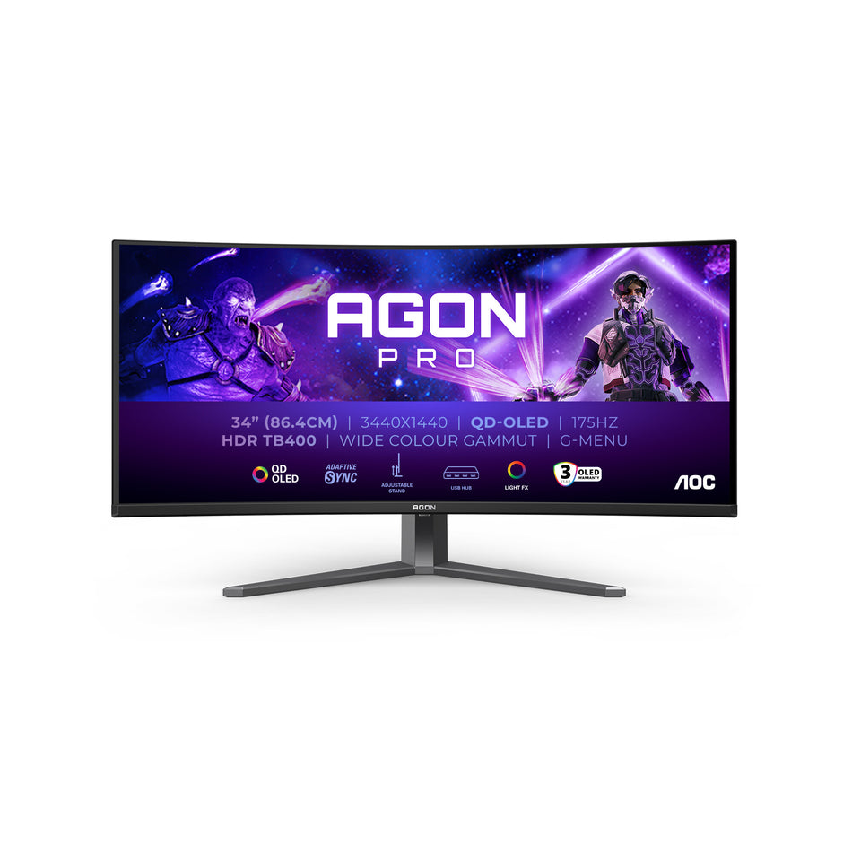 AOC AGON PRO AG346UCD computer monitor 86.4 cm (34") 3440 x 1440 pixels Wide Quad HD QD-OLED Black, Grey