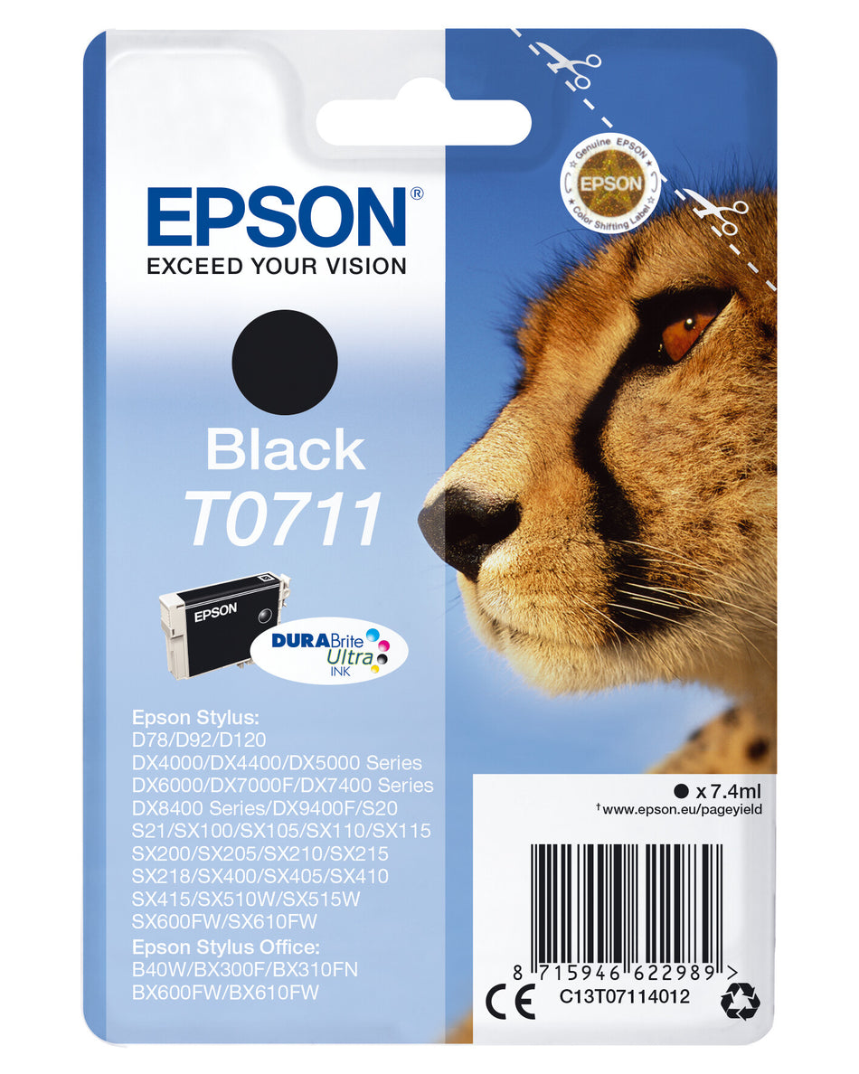 Epson Cheetah Singlepack Black T0711 DURABrite Ultra Ink