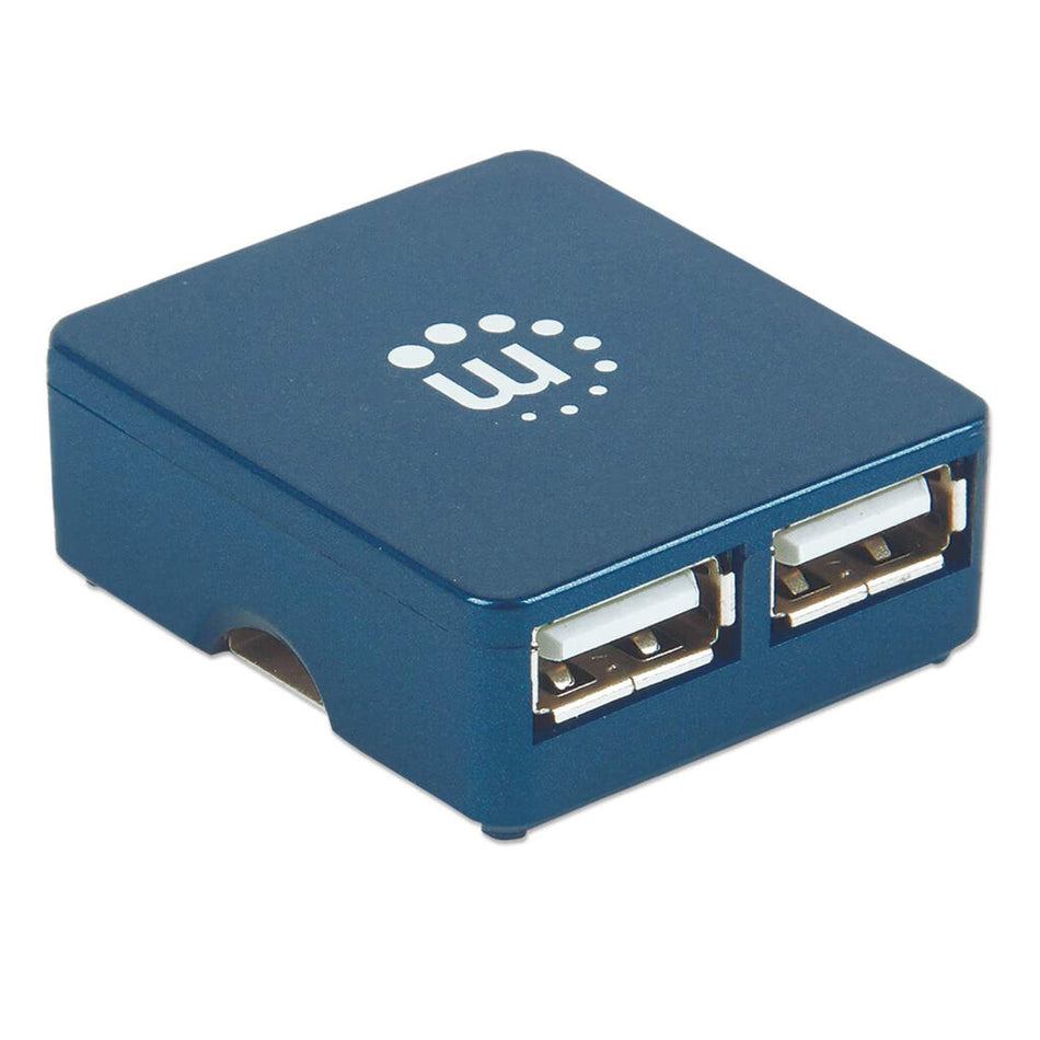 Manhattan USB-A 4-Port Micro Hub, 4x USB-A Ports, Blue, 480 Mbps (USB 2.0), Bus Power, Equivalent to ST4200MINI2, Hi-Speed USB, Three Year Warranty, Blister