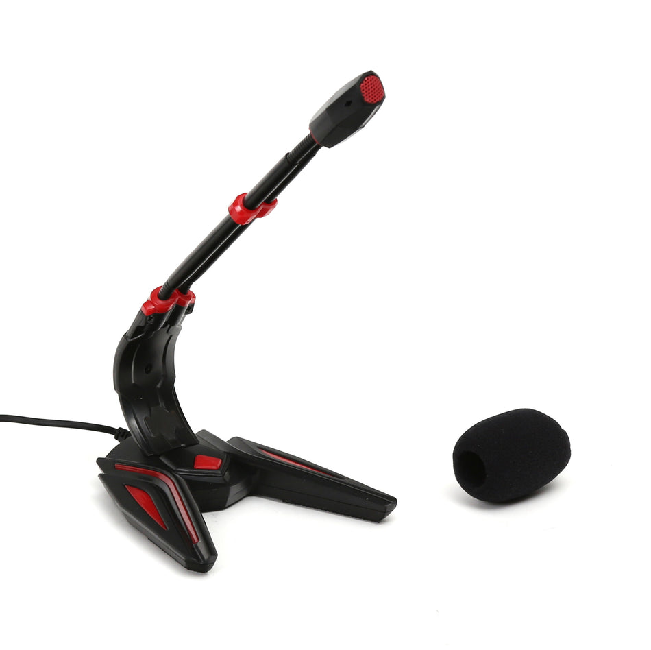 Varr Gaming 3.5mm Microphone with Stand, Adjustable 180°, Control panel (on/off, volume and backlight), Microphone sensitivity -58±2dB and omnidirectional, 3.5mm connection jack, Black/Red, Cable 1.5m