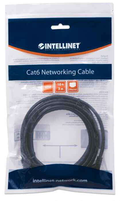 Intellinet Network Patch Cable, Cat6, 3m, Black, CCA, U/UTP, PVC, RJ45, Gold Plated Contacts, Snagless, Booted, Lifetime Warranty, Polybag