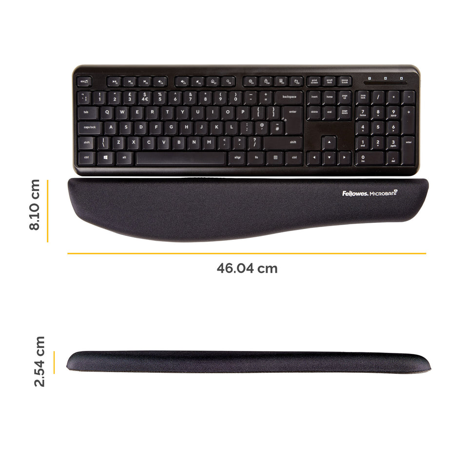 Fellowes Keyboard Wrist Rest - PlushTouch Wrist Rest with Non Skid Rubber Base & Antibacterial Protection - Ergonomic Wrist Support for Computer, Laptop, Home Office Use - Black