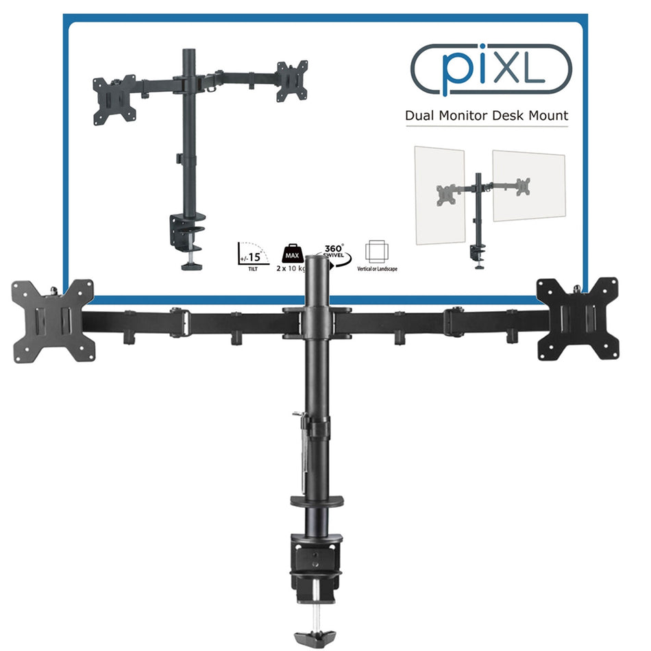 piXL DOUBLE ARM monitor mount / stand 68.6 cm (27") Desk Black