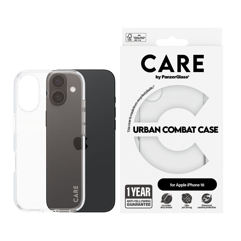 PanzerGlass CARE by ® Flagship Case Transparent Urban Combat w. Clear Frame iPhone 16