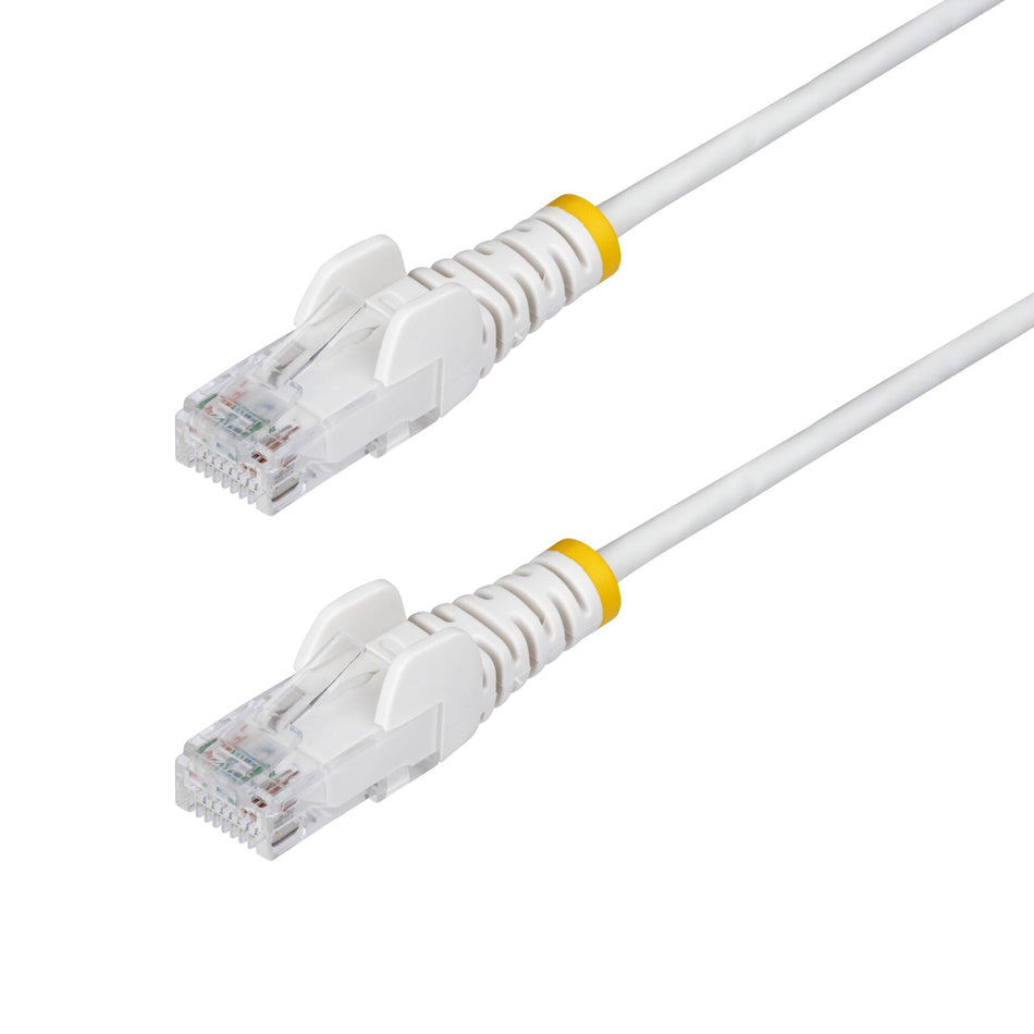 StarTech.com 2.5m White Slim CAT6 Ethernet Cable, Snagless, 100W PoE, UTP, LSZH, 28AWG Pure Bare Copper Wire, Slim RJ45 Network Patch Cord w/Strain Reliefs, Fluke Tested