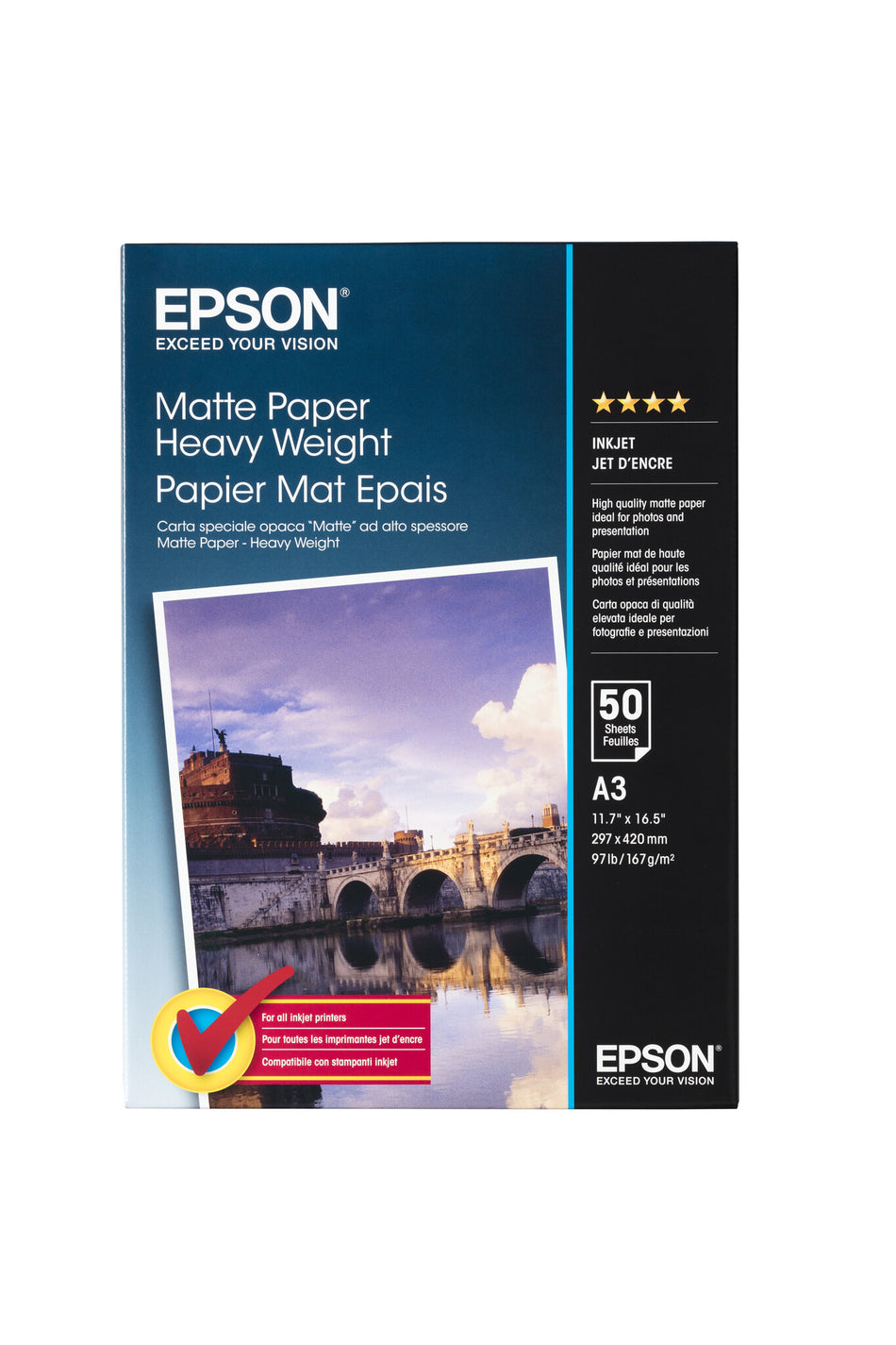 Epson Matte Paper Heavy Weight, DIN A3, 167g/m², 50 Sheets