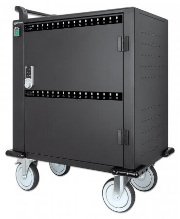 Manhattan iPad to 13", MacBook Air to 13" & Chromebook to 14" 32-bay Charging Trolley/Cart, Also other tablets/smartphones (with device to USB-C cable), Bays 330x22x235mm, Device charging cables not included (suggest USB-C cable code 356213),Cabinet, Lock