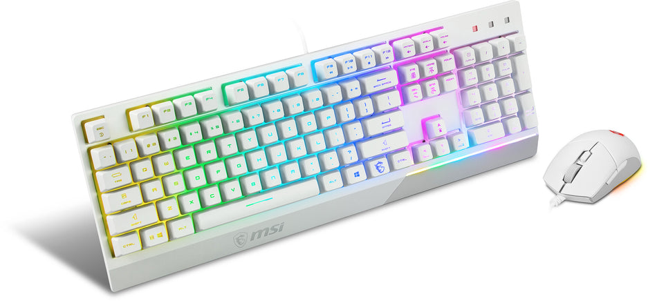 MSI VIGOR GK30 COMBO WHITE UK RGB MEMchanical Gaming Keyboard + Clutch GM11 WHITE Gaming Mouse ' UK Layout, 6-Zone RGB Lighting Keyboard, Dual-Zone RGB Lighting Mouse, 5000 DPI Optical Sensor, Center'