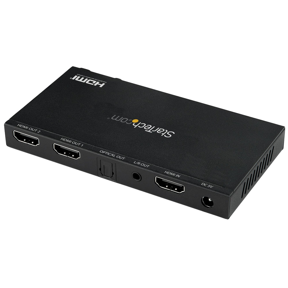 StarTech.com 2-Port HDMI Splitter (1x2) - 4K 60Hz UHD HDMI 2.0 Audio Video Splitter w/ Scaler & Audio Extractor (3.5mm/SPDIF) - Dual HDMI Splitter (1-In 2-Out) - EDID Copy - TV/Projector