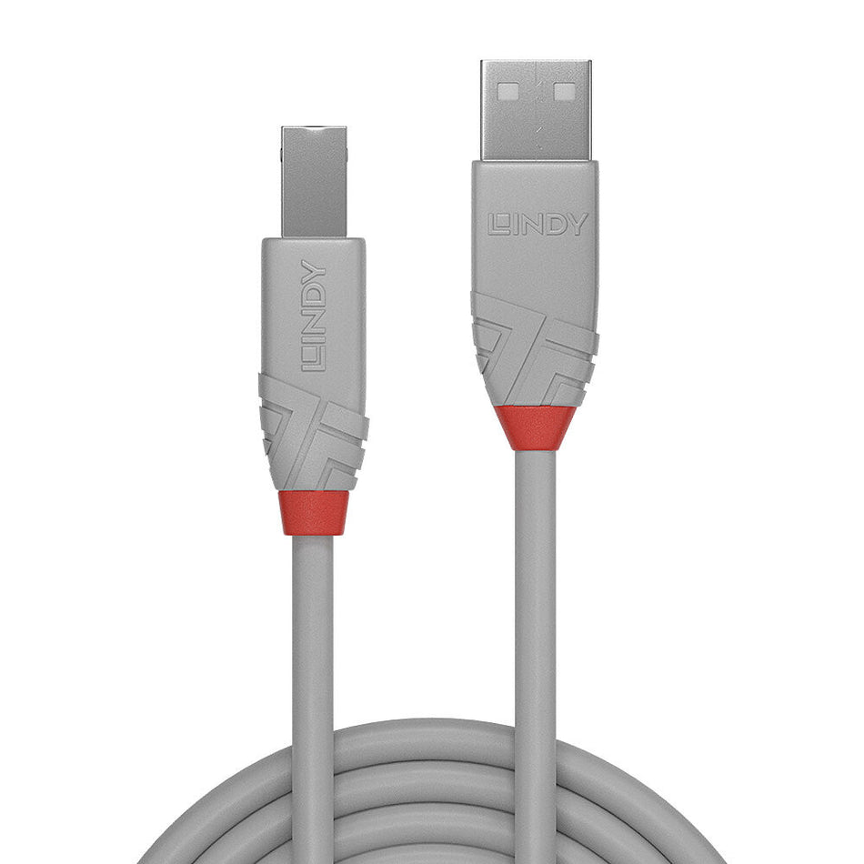 Lindy 2m USB 2.0 Type A to B Cable, Anthra Line, Grey