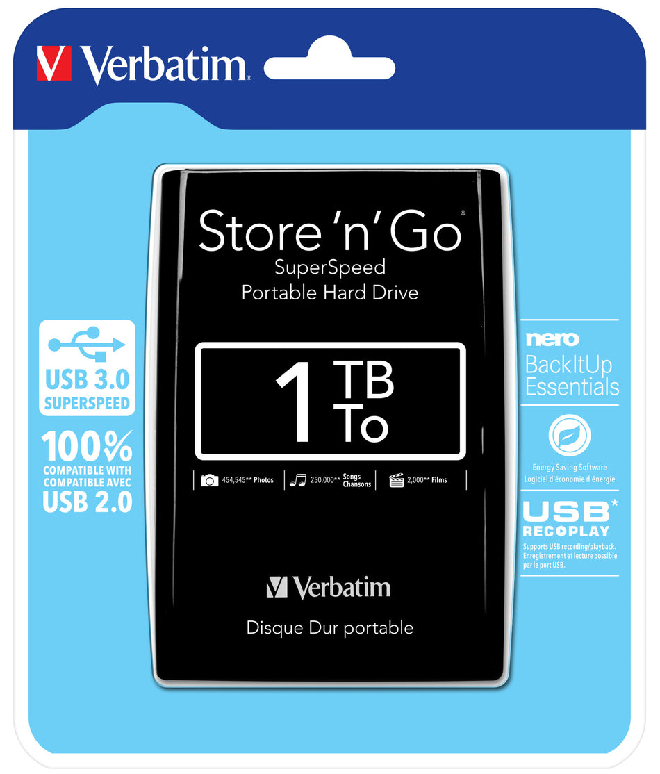 Verbatim Store 'n' Go USB 3.0 Portable Hard Drive 1TB Black