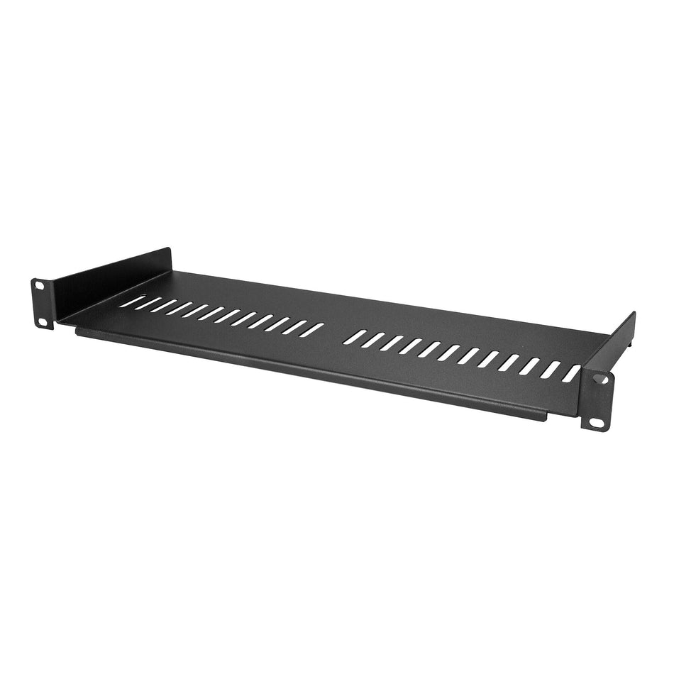 StarTech.com 1U Server Rack Shelf - Universal Vented Rack Mount Cantilever Tray for 19" Network Equipment Rack & Cabinet - Heavy Duty Steel – Weight Capacity 44lb/20kg - 7" Deep Shelf, Black