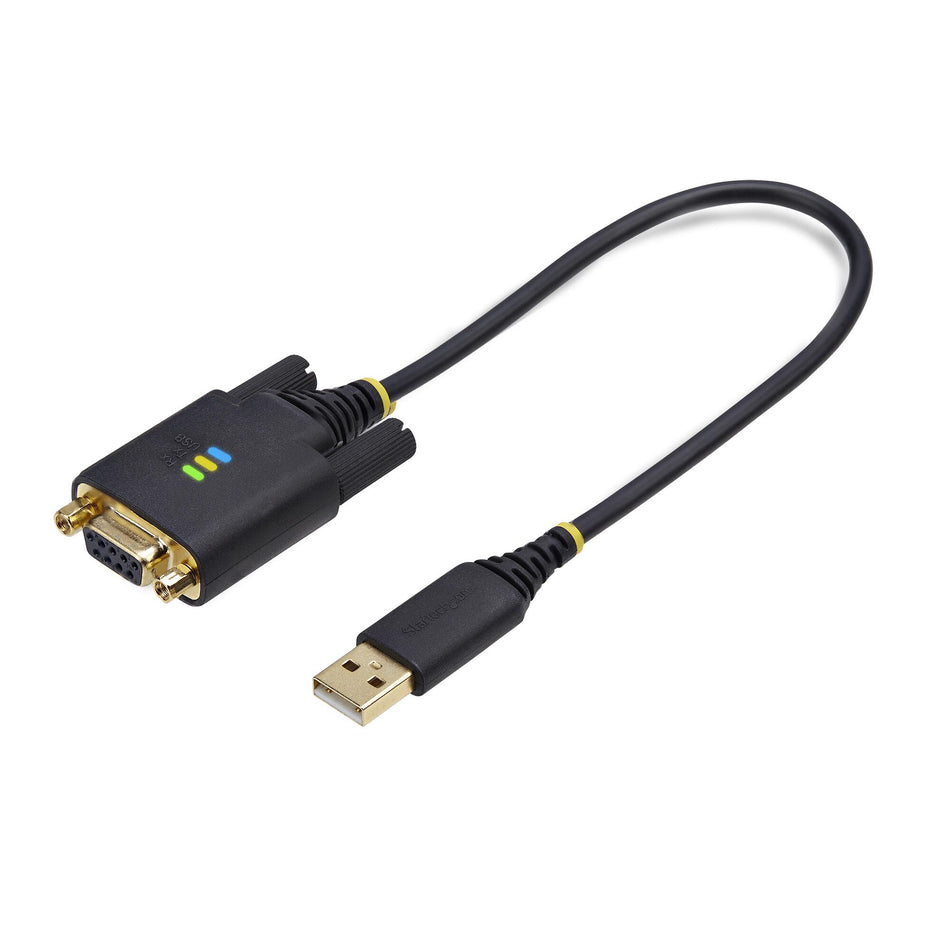 StarTech.com 1ft (30cm) USB to Null Modem Serial Adapter Cable, COM Retention, FTDI, USB-A to DB9 RS232, Interchangeable DB9 Nuts/Screws, Windows/macOS/Linux