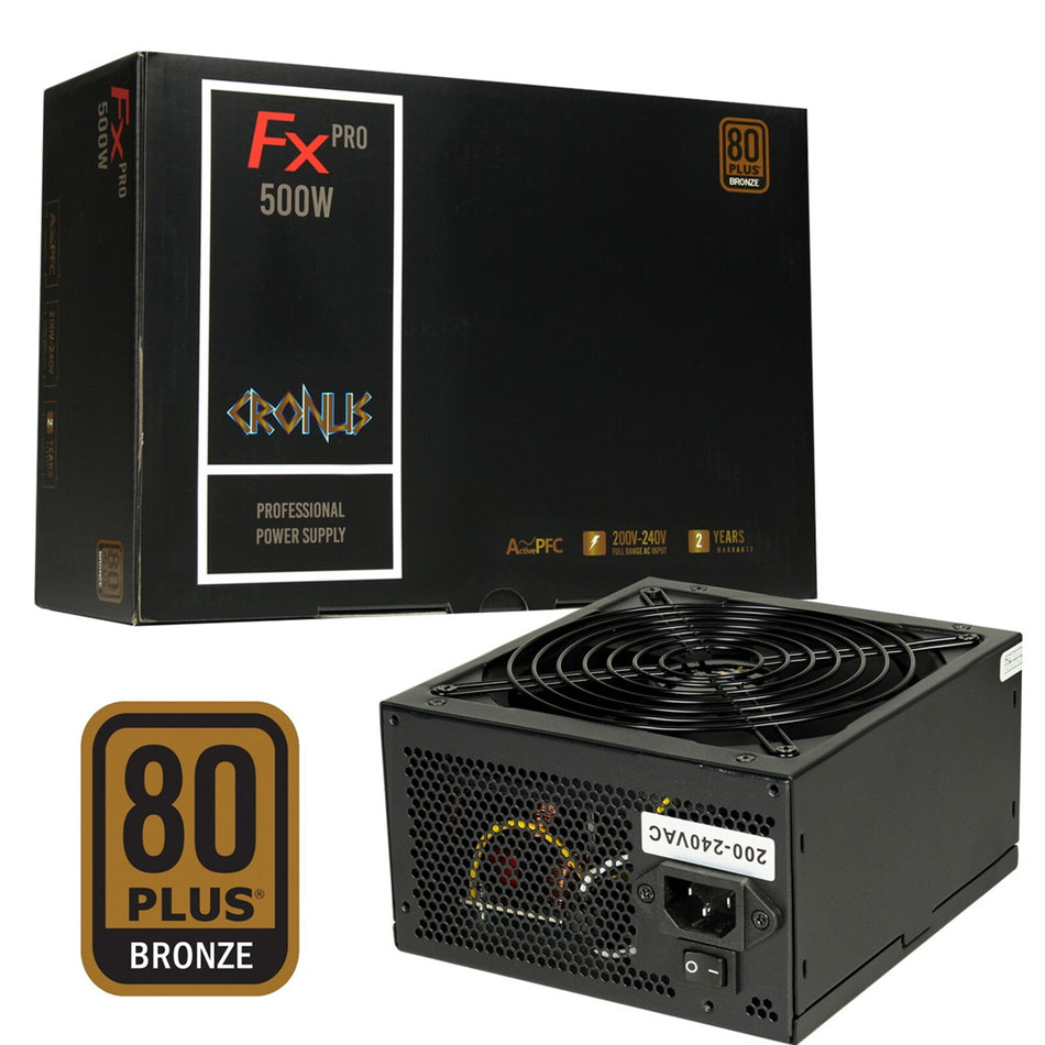 CRONUS 500ATV FX PRO 500W PSU 140mm Silent Cooling Fan 80 PLUS Bronze Non Modular Flat Black Cables Supreme Performance power supply unit