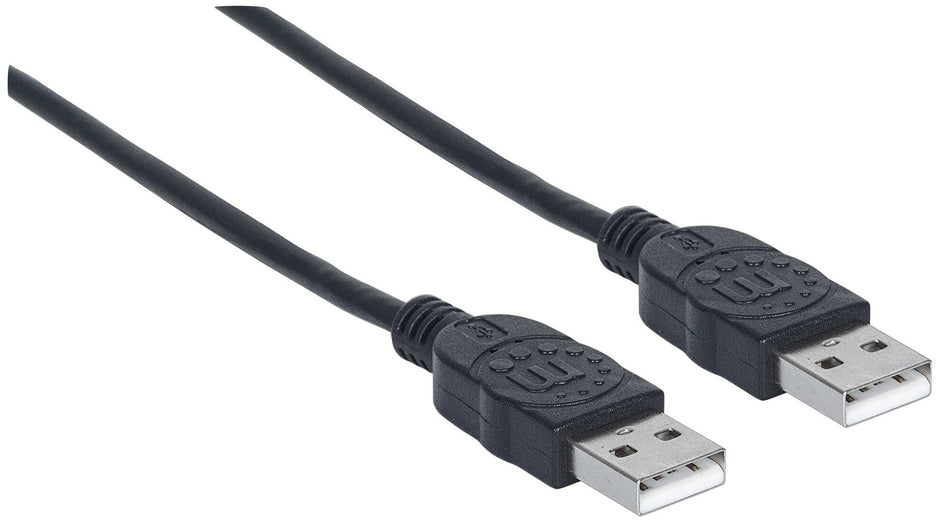 Manhattan USB-A to USB-A Cable, 3m, Male to Male, Black, 480 Mbps (USB 2.0), Hi-Speed USB, Lifetime Warranty, Polybag