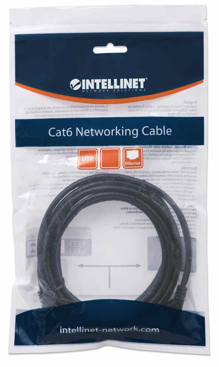 Intellinet Network Patch Cable, Cat6, 2m, Black, CCA, U/UTP, PVC, RJ45, Gold Plated Contacts, Snagless, Booted, Lifetime Warranty, Polybag