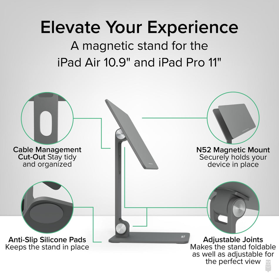 Plugable Technologies Magnetic Tablet Holder for iPad Pro 11 (1st/2nd/3rd/4th Gen, M2) iPad Air 10.9/11 (4th/5th Gen, M2), MagSafe Magnetic iPad Stand, Portable Foldable 360° Rotating Stand (AMS-STAND11)