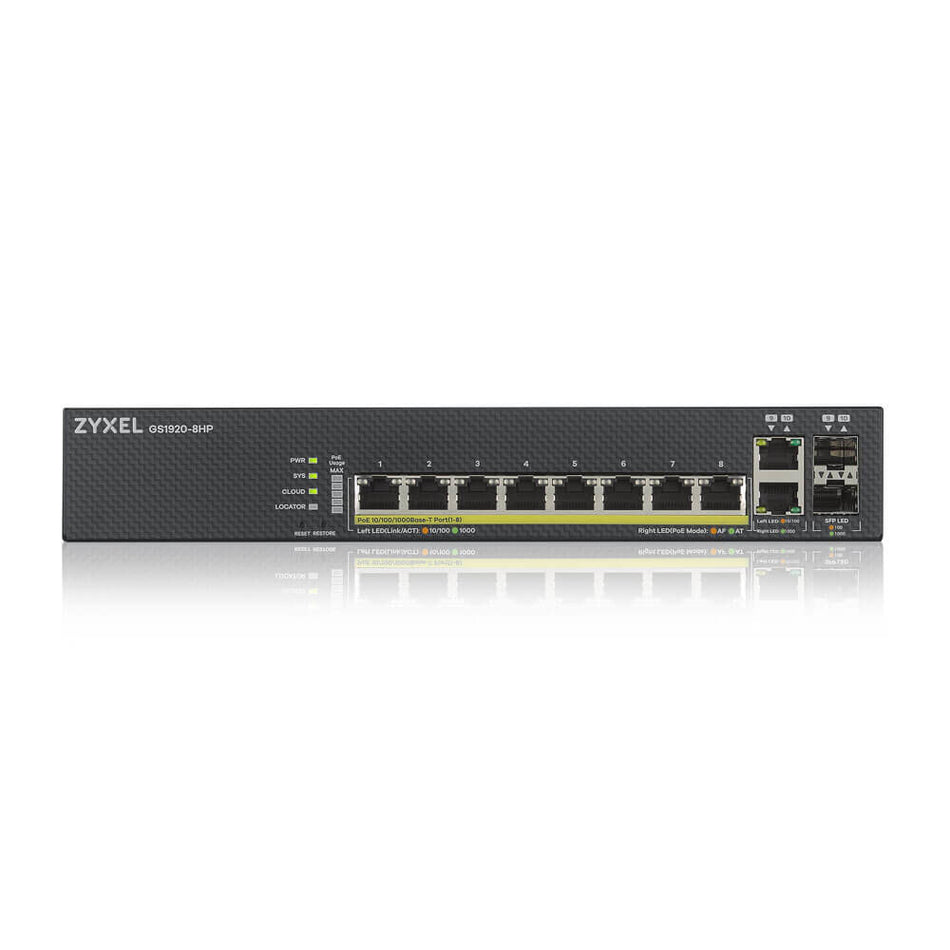 Zyxel GS1920-8HPv2 Managed L2/L3/L4 Gigabit Ethernet (10/100/1000) Power over Ethernet (PoE) Black