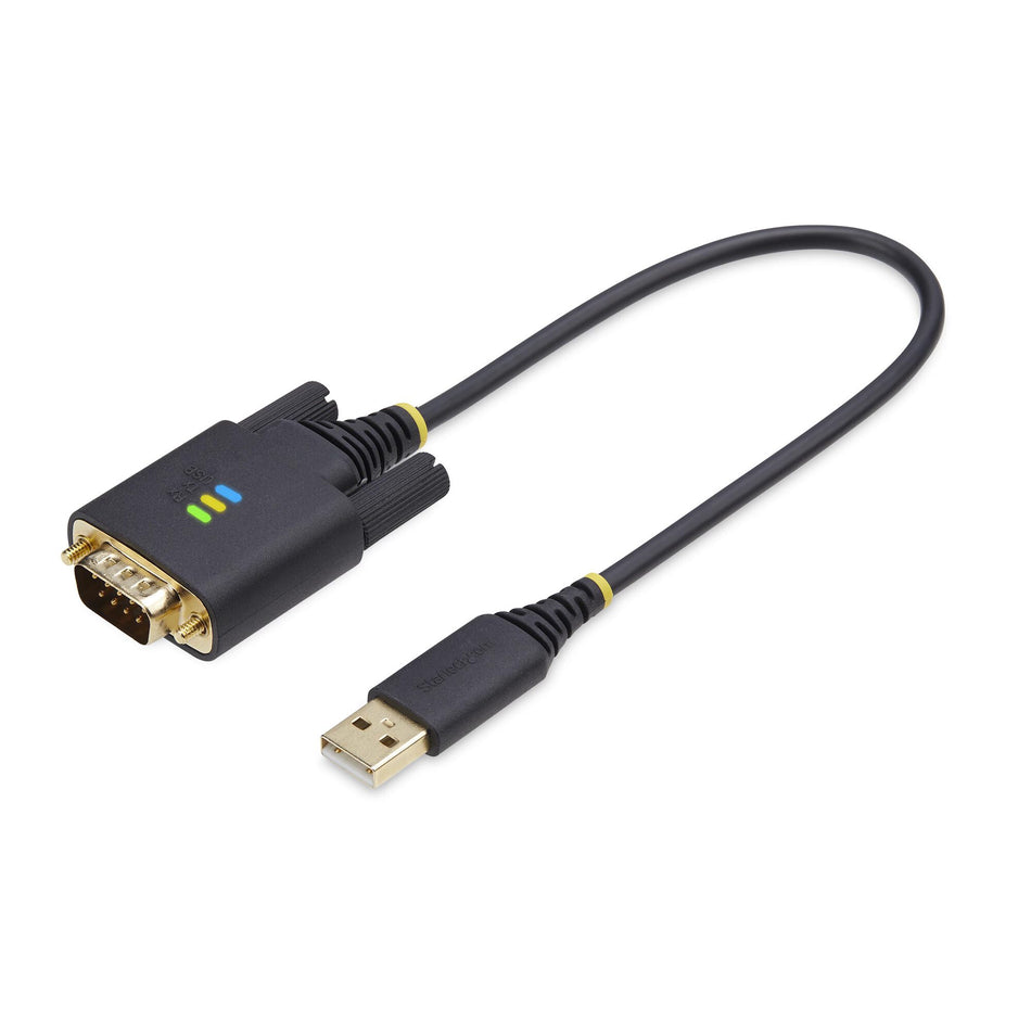 StarTech.com 1ft (30cm) USB to Serial Adapter Cable, COM Retention, Interchangeable Nuts/Screws, USB-A to DB9 RS232, FTDI IC, ESD Protection, Windows/macOS/Linux