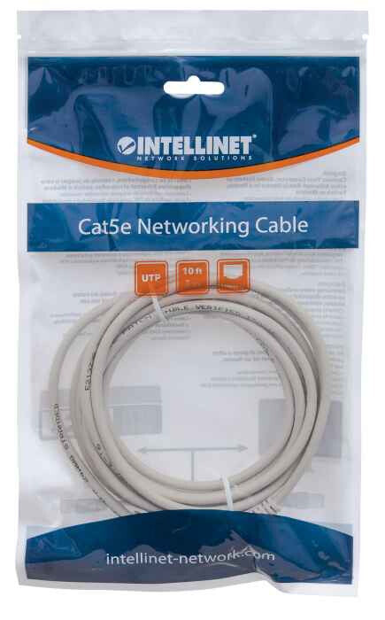 Intellinet Network Patch Cable, Cat5e, 3m, Grey, CCA, U/UTP, PVC, RJ45, Gold Plated Contacts, Snagless, Booted, Lifetime Warranty, Polybag