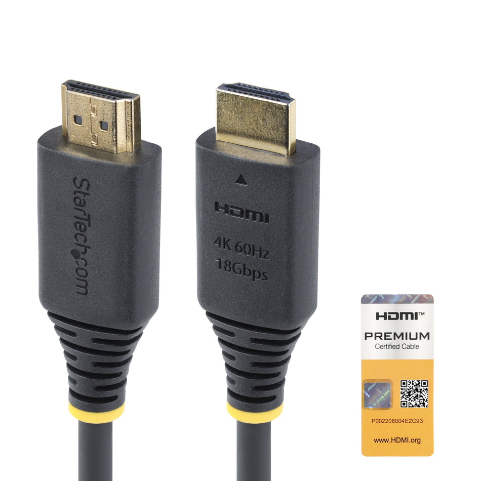 StarTech.com 1.5m (4.9ft) Premium Certified High Speed HDMI Cable, 4K 60Hz/1440p 144Hz, HDR10/HDCP 2.2/ARC, 18Gbps, UHD HDMI 2.0 Cord for TV/Monitor/Display, TPE Jacket