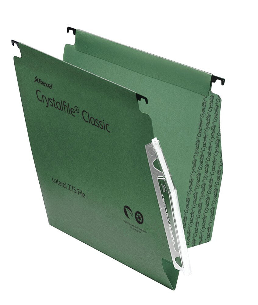 Rexel Crystalfile Classic `275` Lateral File 15mm Green (50)