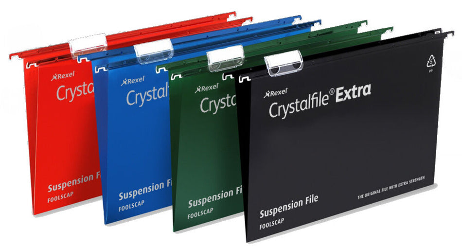 Rexel Crystalfile Extra Foolscap Suspension File 15mm Black (25)