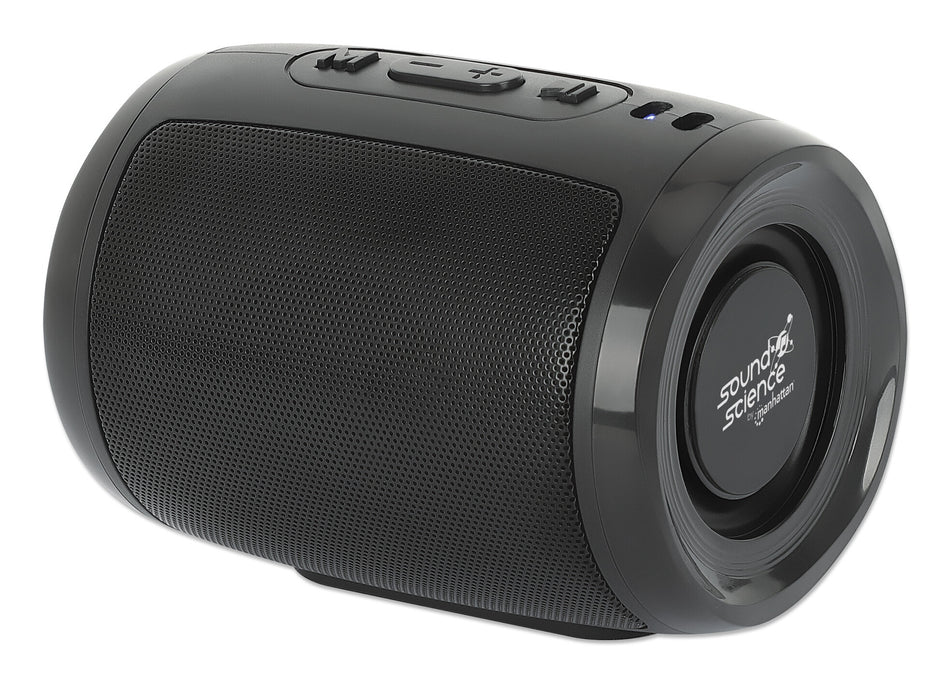 Manhattan Mini Boombox Bluetooth Speaker, Integrated Controls, Microphone, Up to 4 hours Playback time, Range 10m, microSD card reader (32GB), USB-A port for MP3, Output decent 5W, USB-C/USB-A charging cable (30cm) incl, 800mAH battery, Bluetooth v5.3, Bl